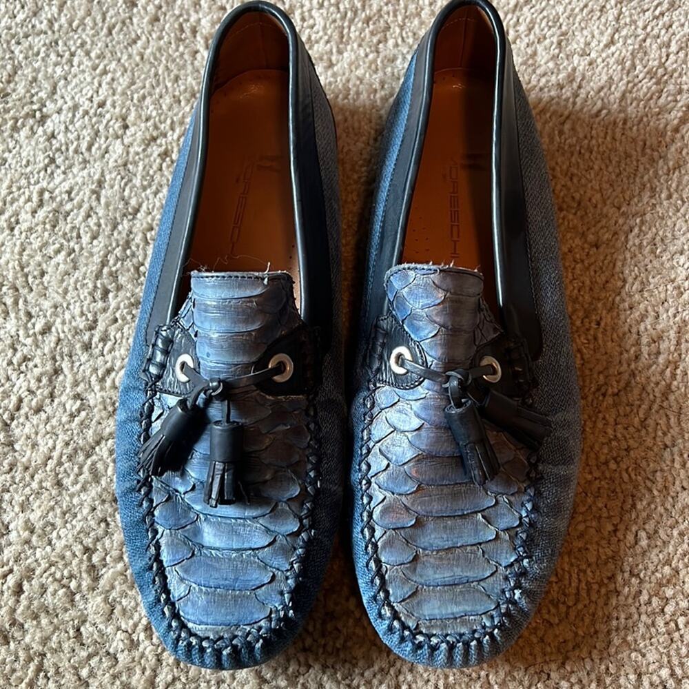 Moreschi Men’s Blue Loafers with Crocodile Skin Size 10